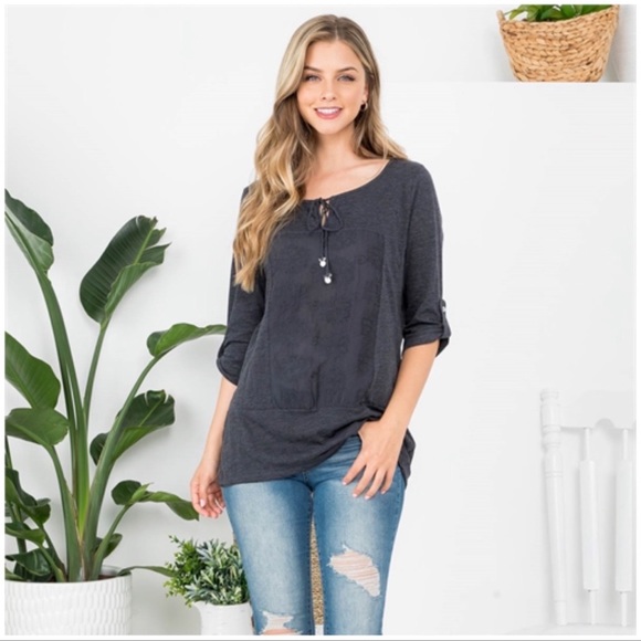 A Girl Thing Tops - 💋Gray Lace detailed Top